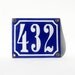 Vintage French Blue metal house number - blue with white numbers - 432 house number vintage sign - industrial decor