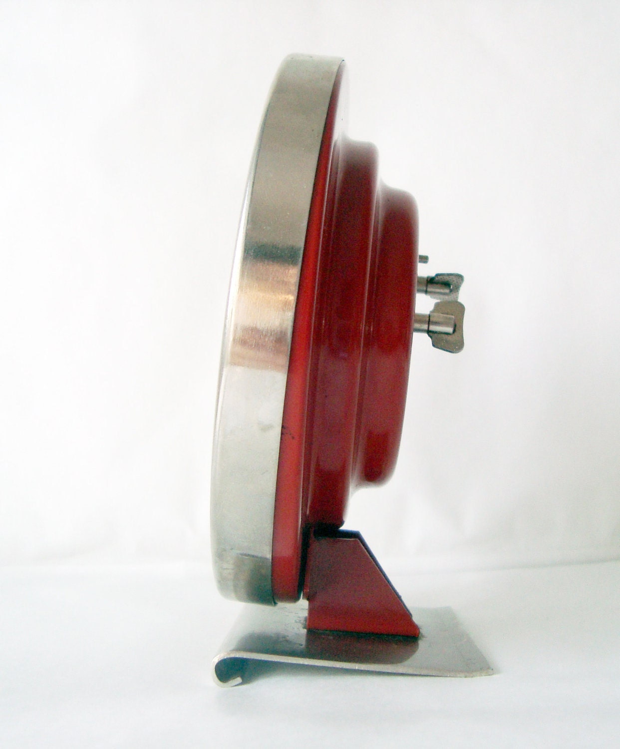 White, black Vintage Clock - Romanian Victoria alarm vintage table clock in working condition