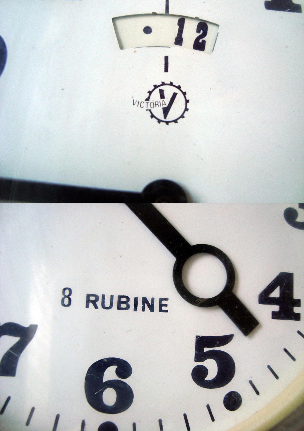 White, black Vintage Clock - Romanian Victoria alarm vintage table clock in working condition