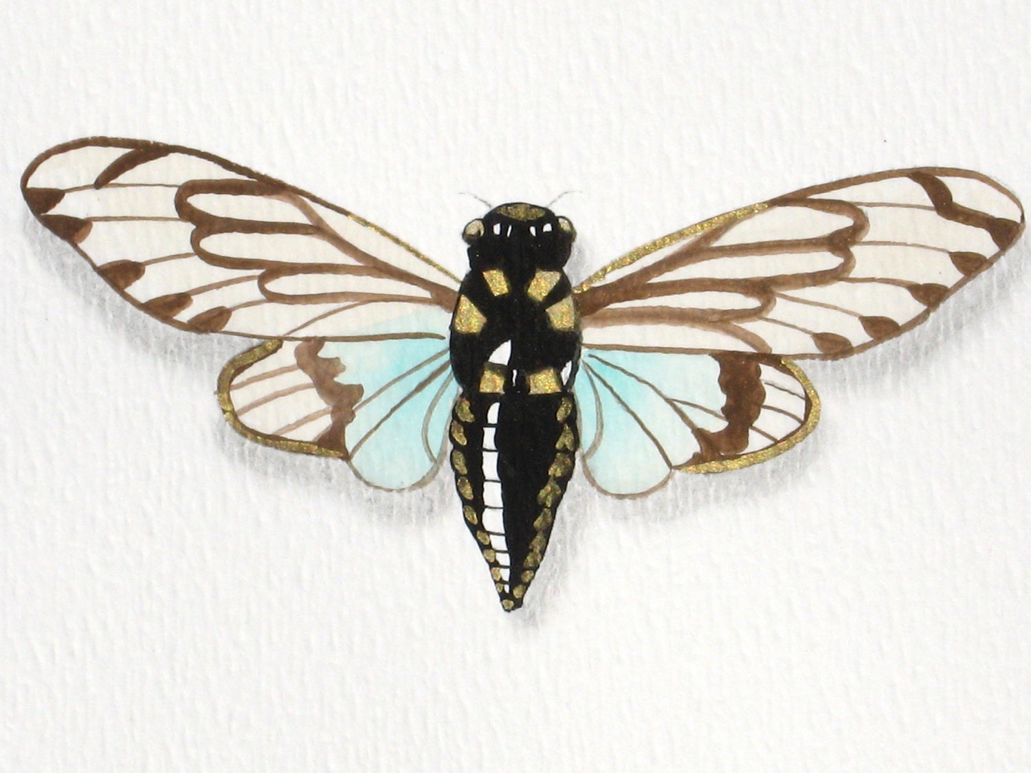 Blue Cicadas original painting insect art - WingedWorld