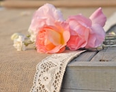 Crochet Ivory Lace Trimmed Burlap Wedding Aisle Runner 40"Wide X 60 feet Long