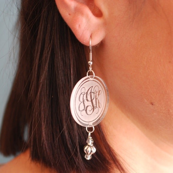 Etched acrylic monogram earrings