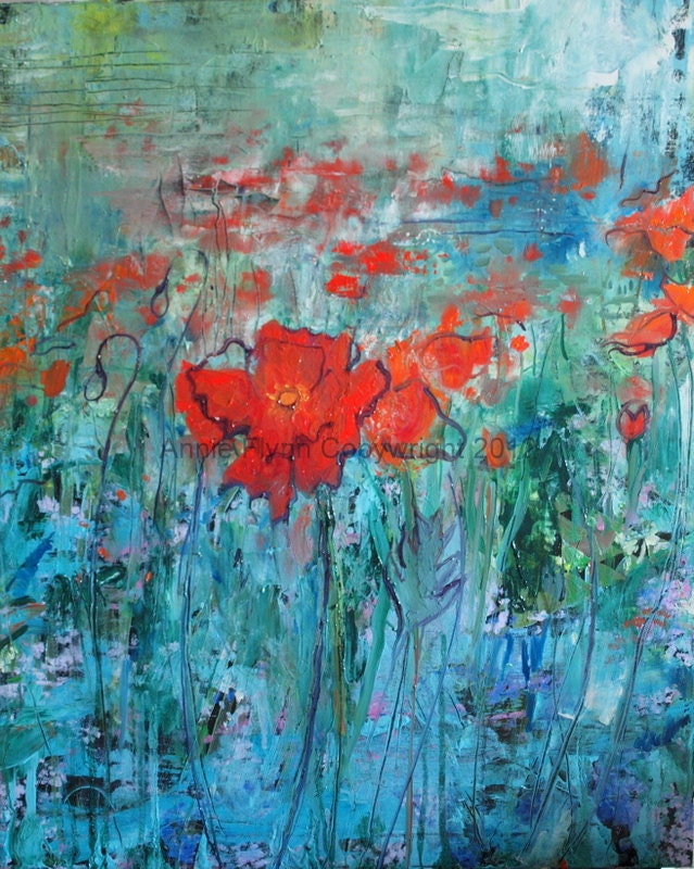 Field of Poppies on Blue