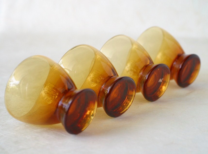 Amber Cordial Aperitif Glasses Vintage Barware Glass Set of Four