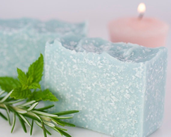 Rosemary Mint Sea Salt Vegan Soap - Peppermint-Spearmint Handcrafted Cold Process Soap