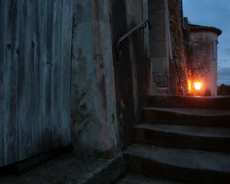 8 x 10 Fine Art Print, Twilight Steps - Provence, France photography, blue, wall art, French country
