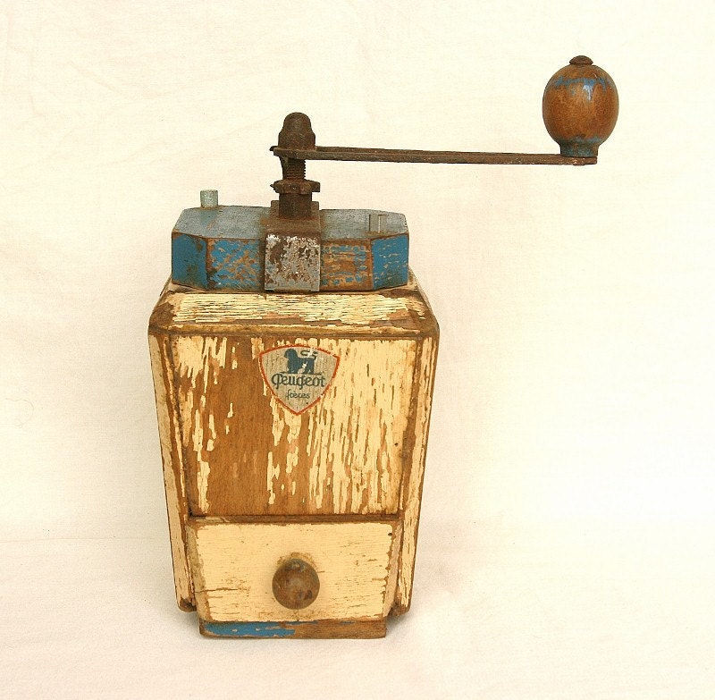 RARE Shabby chic chippy French antique coffee grinder, French country kitchen, Art Deco, rustic coffee mill, French coffee grinder