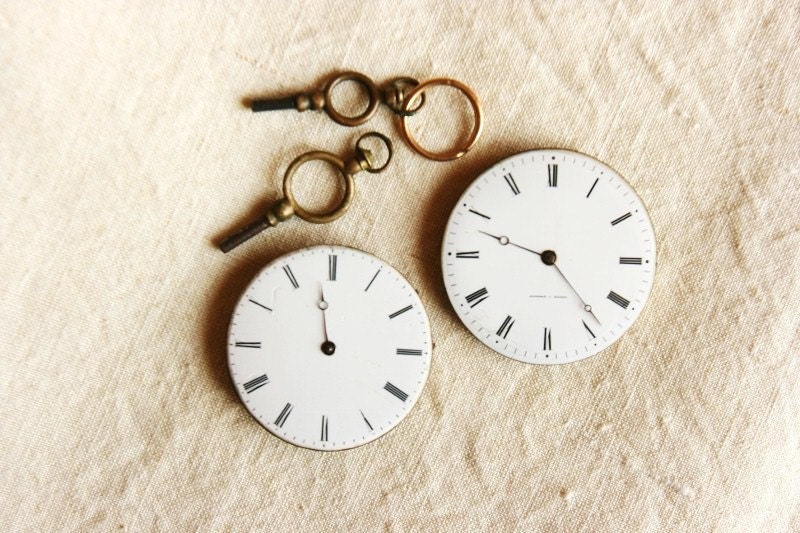 1800s French Antique pocket watches, Victorian porcelain faces, movements, winding skeleton keys mens watches Industrial decor clock parts