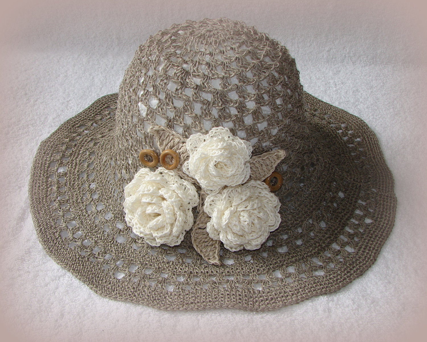 Crochet Hat: A Beautiful Crochet Linen Hat With A Crocheted Flower