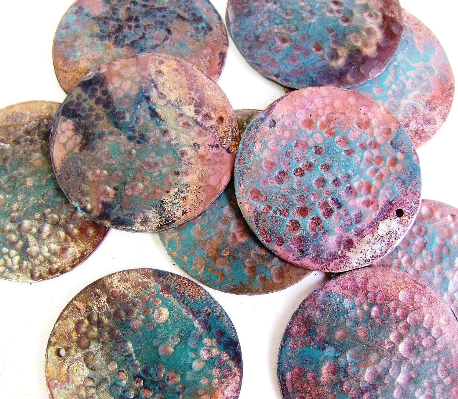 Patina copper disc jewerly findings handmade pendant set of 2