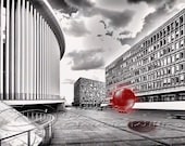 Abstract photo, black & white photo, glass orb, red, 12x18" print