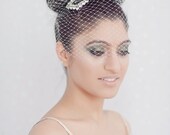 Rhinestone vintage brooch atop birdcage veil