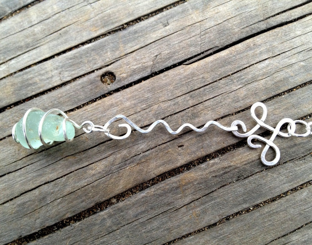 Seafoam Sea Glass Necklace - Sea Foam Green Bonfire Glass - Hand Forged Sterling Silver - Sea Glass Jewelry