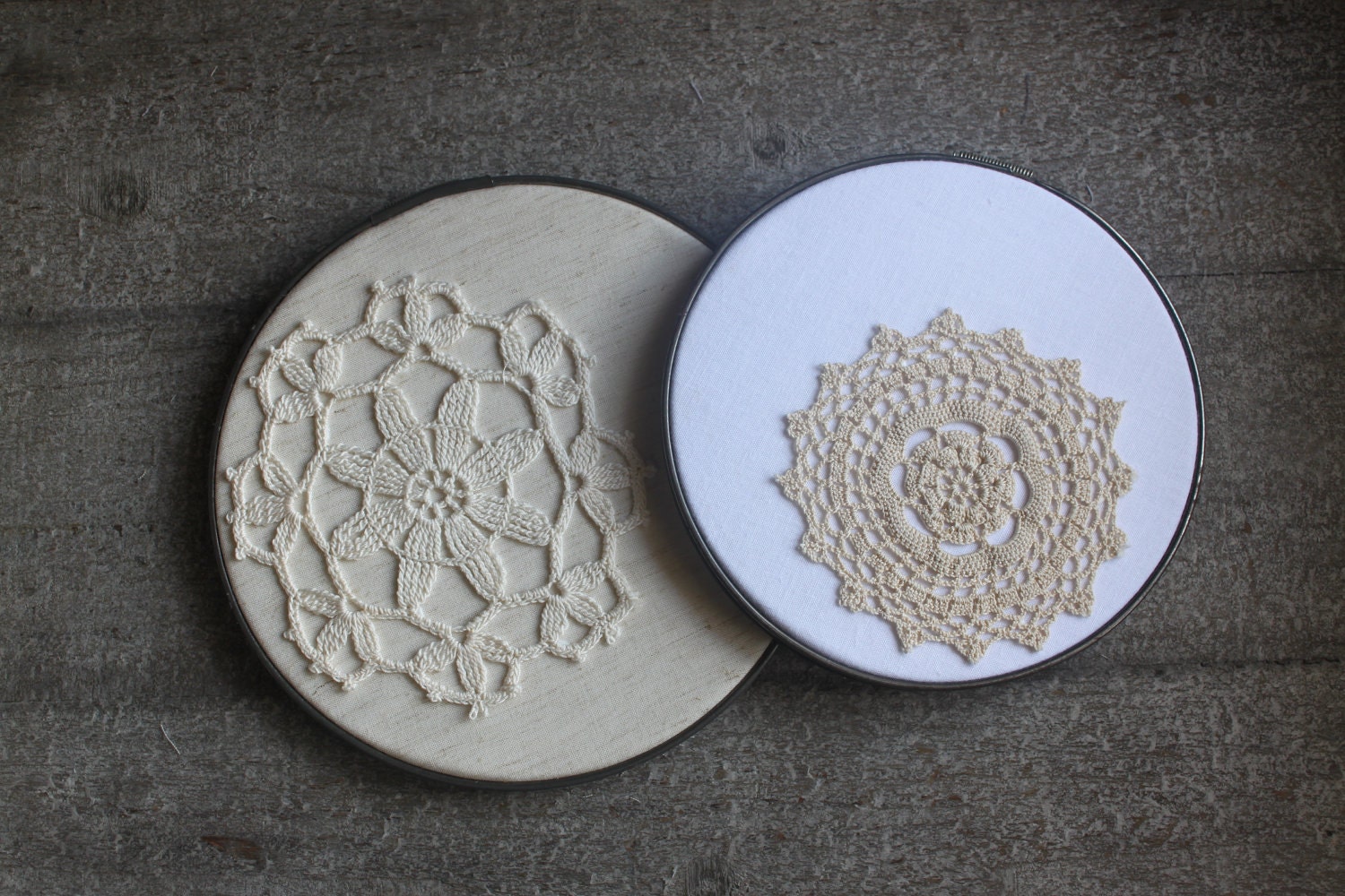 Front Page Featured- Chic Beige Lace Doily Shabby Chic Vintage Embroidery Hoop Wall  Decor