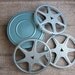 Vintage Blue Metal Film Reels Canister Industrial Decor