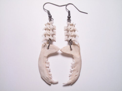 Fang Earrings Vampire Jewelry Goth Bone Jewelry Jawbone and vertebrae bone earrings Animal Bone Jewelry