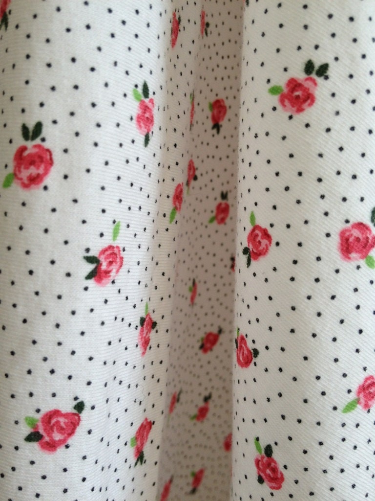 Spandex Cotton Jersey Knit Fabric, Roses and Polka Dots 1 Yard 213