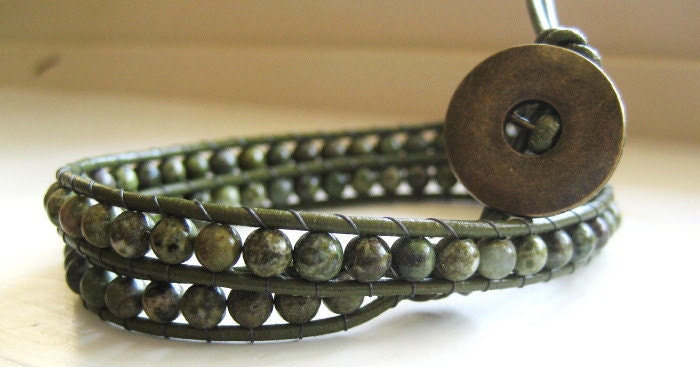 Epidote Leather Wrap Bracelet