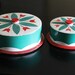 Vintage Metal Set of Cake Servers Holders Hex Sign Country Red Green Kitchen 1960s 1950s