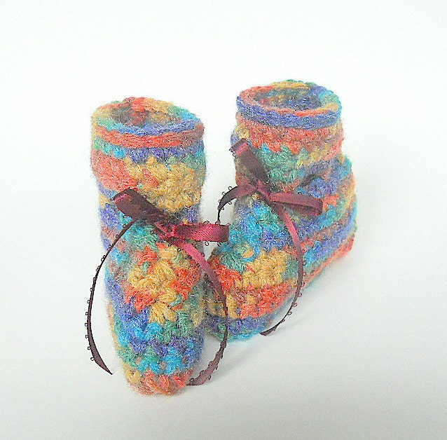 Baby Boy Booties  Infant Girl Slippers Children Winter Clothing Fall Earthtone  3 - 6 Months Brown Rust Orange Blue Teal Green