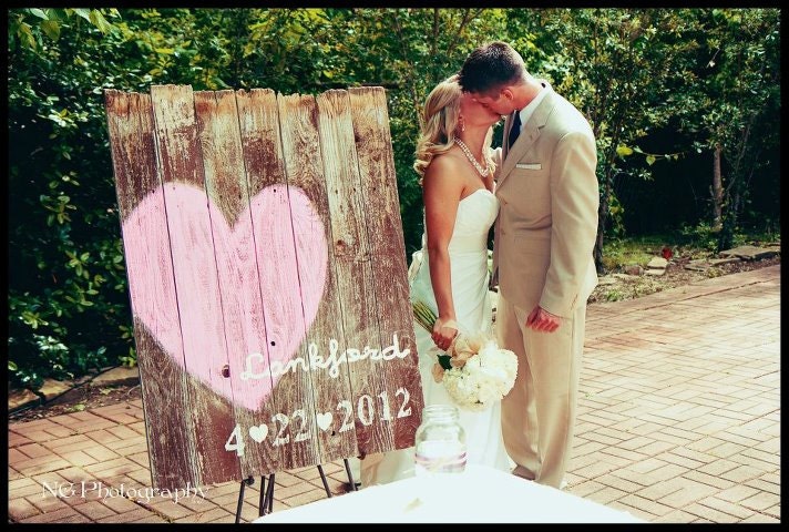 Wedding sign painted on reclaimed wood