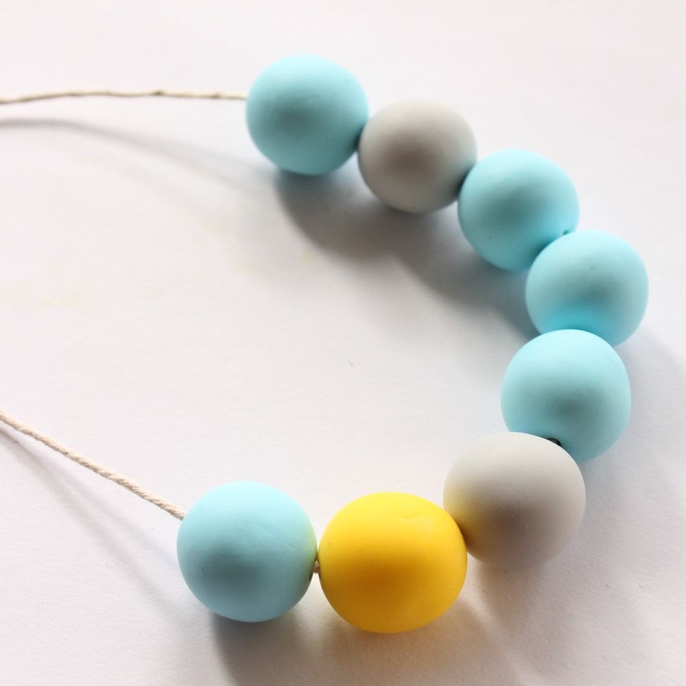 Bubble Necklace Sunshine - sun yellow, blue and grey