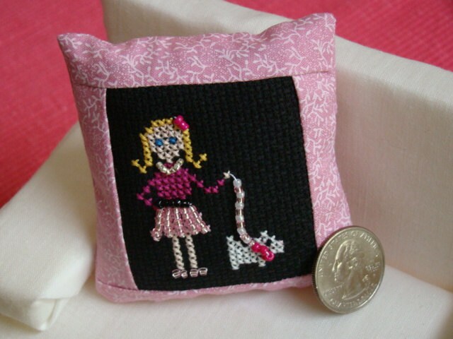 A Girl and her Dog Mini Pillow (pink skirt)