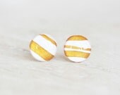 BLONDIE - Gold Stud Earrings - Small Gold and White Striped Post Earrings - Little Stud Earrings - Gold Shimmer Studs by Ear Sugar