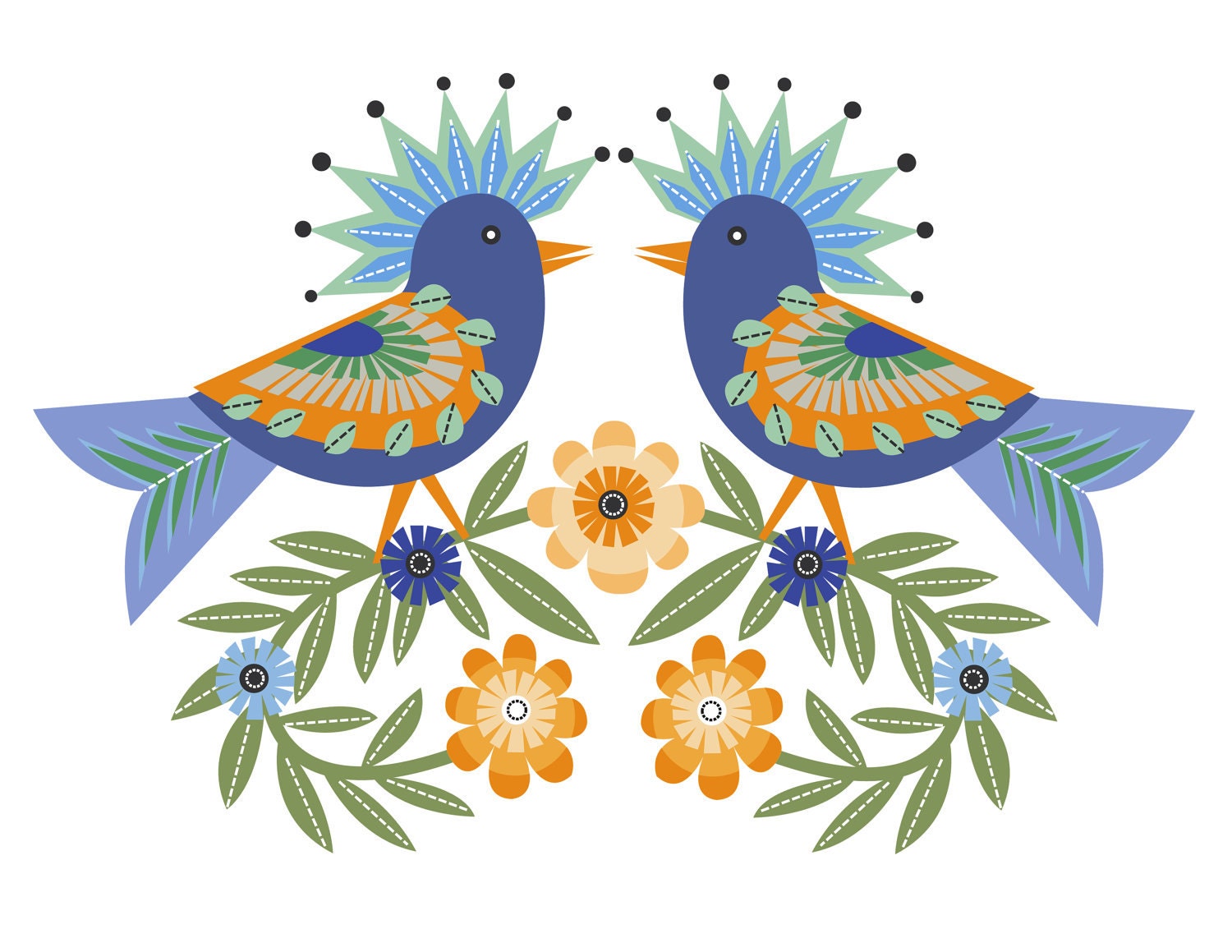 CbyC Original Illustration - Folk Art Birds Limited Edition Print