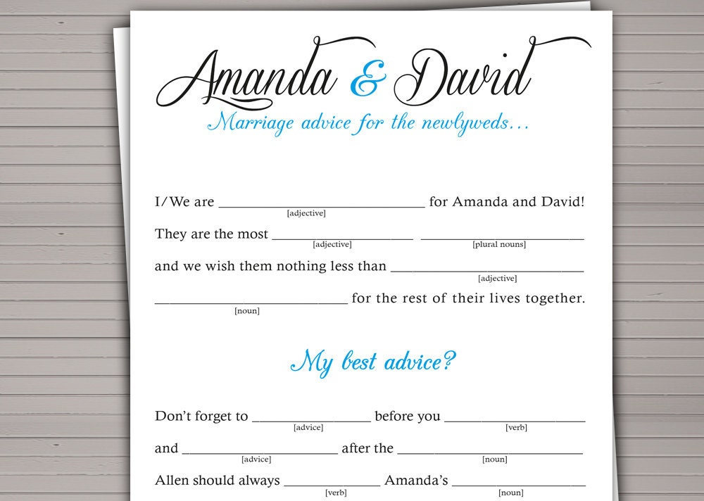 Printable Wedding Mad Lib. Guest Book alternative. DIY