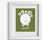 Childrens First Art Print - Alien 8x10 - Kids Decor, Outer Space, Nursery Decor, Kids Room Art, Children, Playroom Decor, Nerd, Geek - NikoAndLily