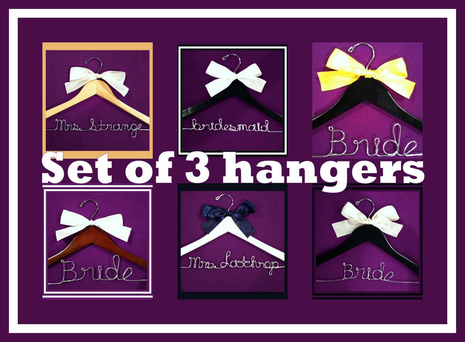 SET OF THREE /Wedding Hanger / personalized / natural finish / cherry finish / wire hanger/ personalized / bridal party
