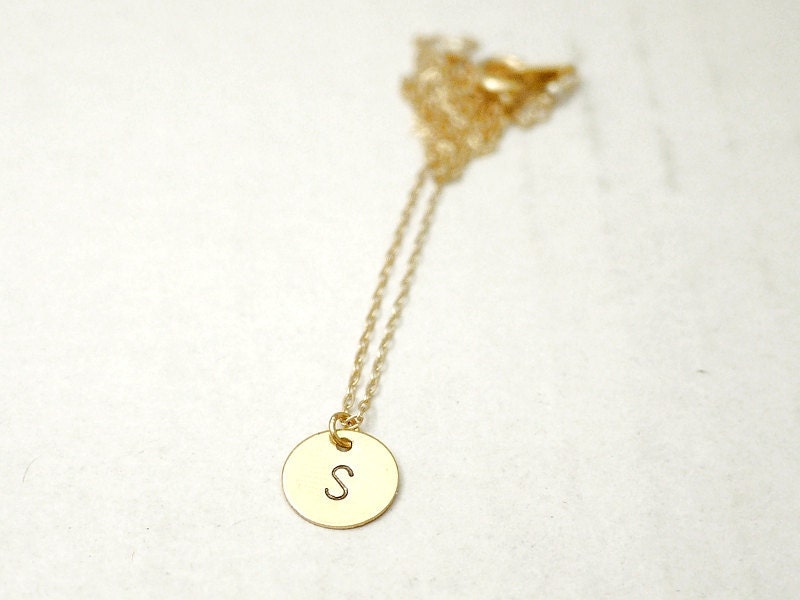 Gold initial dot necklace - dainty delicate initial necklace - gold filled chain