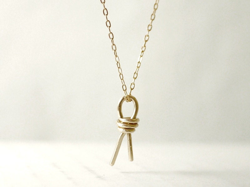 Gold knot necklace - brass on gold filled chain - forever dainty jewelry