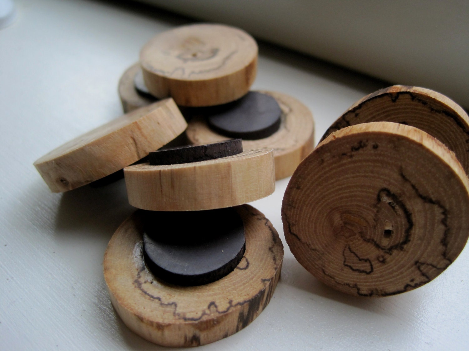Rustic Wooden Tree Branch Slice Spalted Maple Wood Magnets. Perfect for Organizing Home and Office - Set of 8