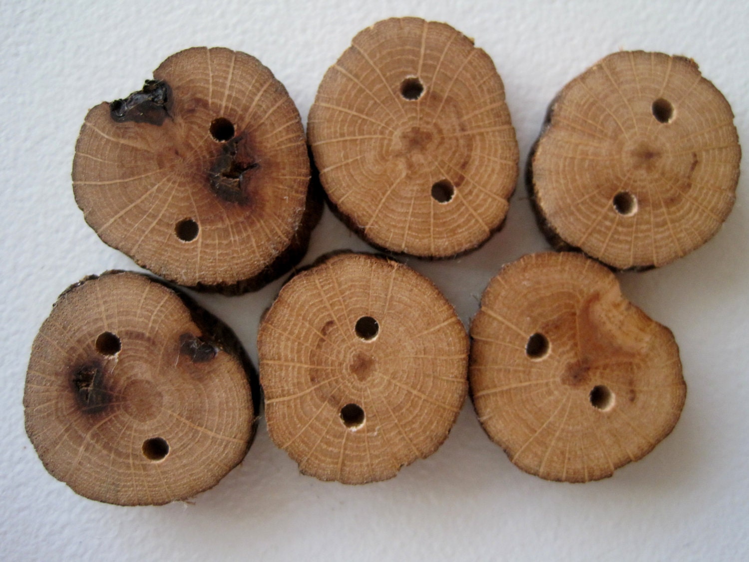 Red Oak Wooden Buttons Nature Inspired Wood Tree Branch Buttons for Knitting, Crochet, Journals, Totes and Clothing (Set of 6)