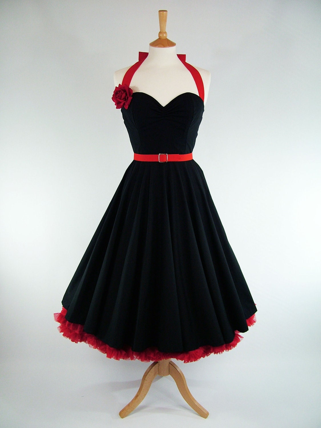 Made To Measure Black Full Circle Dress - Detachable Straps & Belt