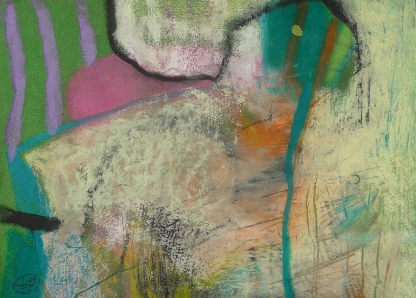 ORIGINAL OUTSIDER Painting, textured abstract drawing, modern oil pastel, contemporary Colorful 5X7 art  teofana