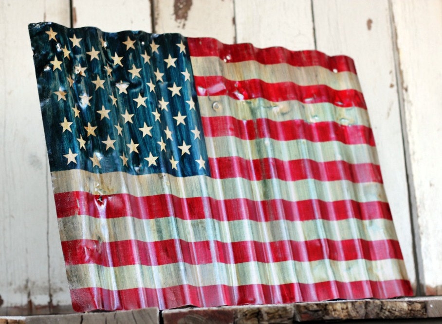 ON SALE-- AMERICAN Flag - Reclaimed, painted and distressed metal sign- Industrial, Rustic, Home Decor, Wall Art, Patriotic