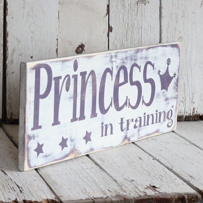 Princess in Training - Hand painted and distressed wood sign - Purple and White