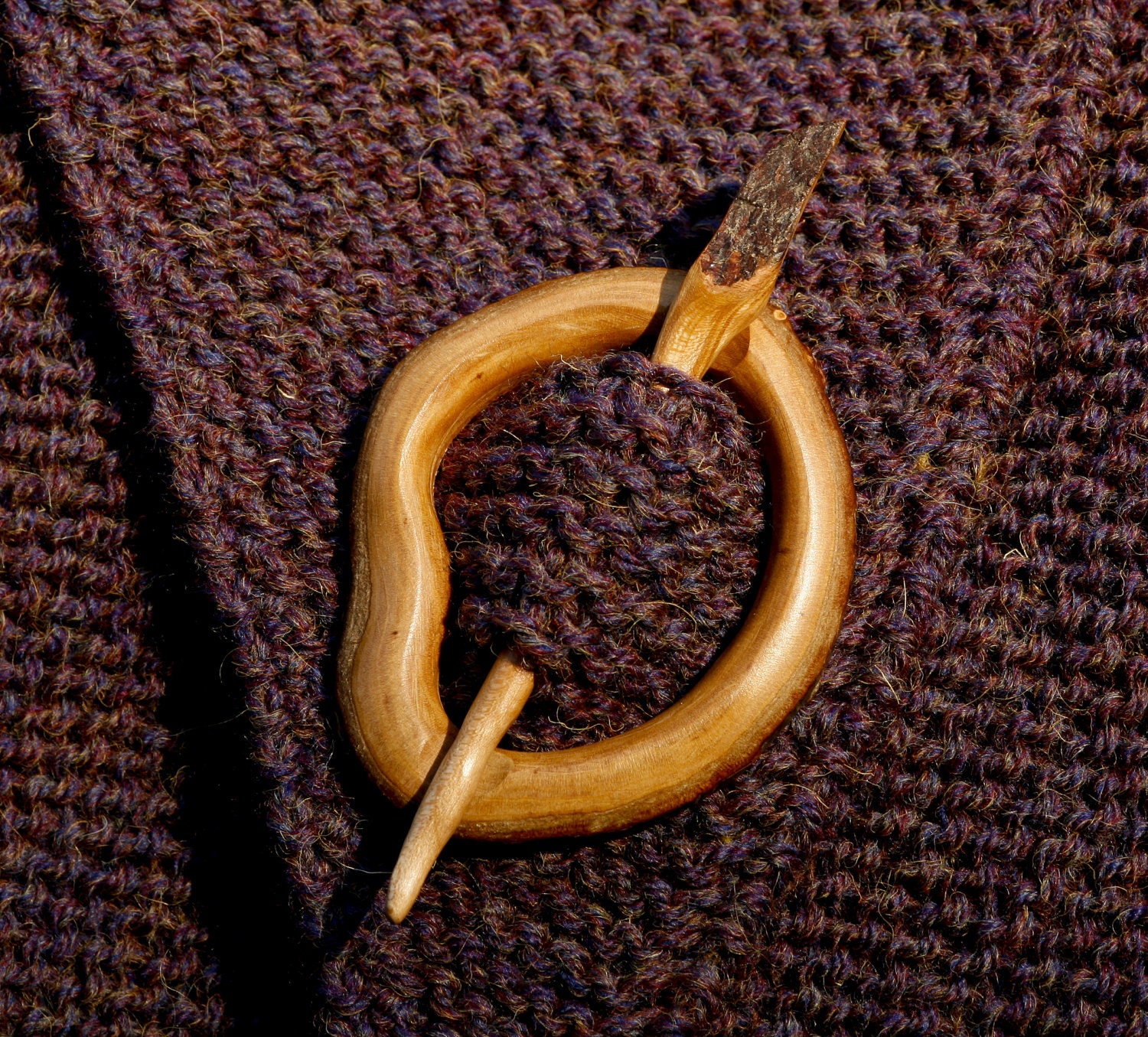 Shawl pin/hair slide - barrette - natural edged cherry wood slice