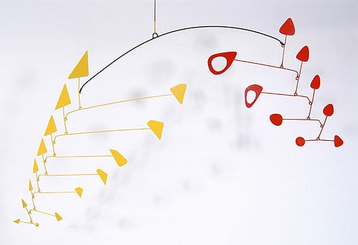 Exit, Stage Left kinetic art mobile sculpture in painted steel by Bruce Gray