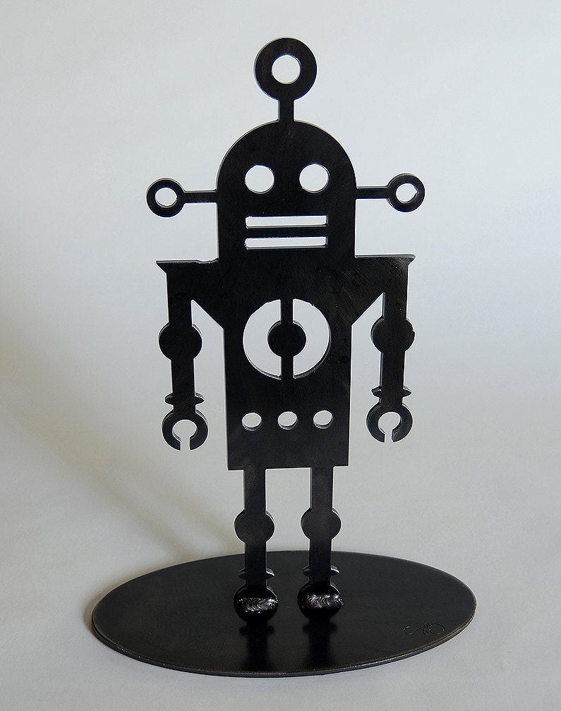Robot 3 - modern table top robot sculpture in steel