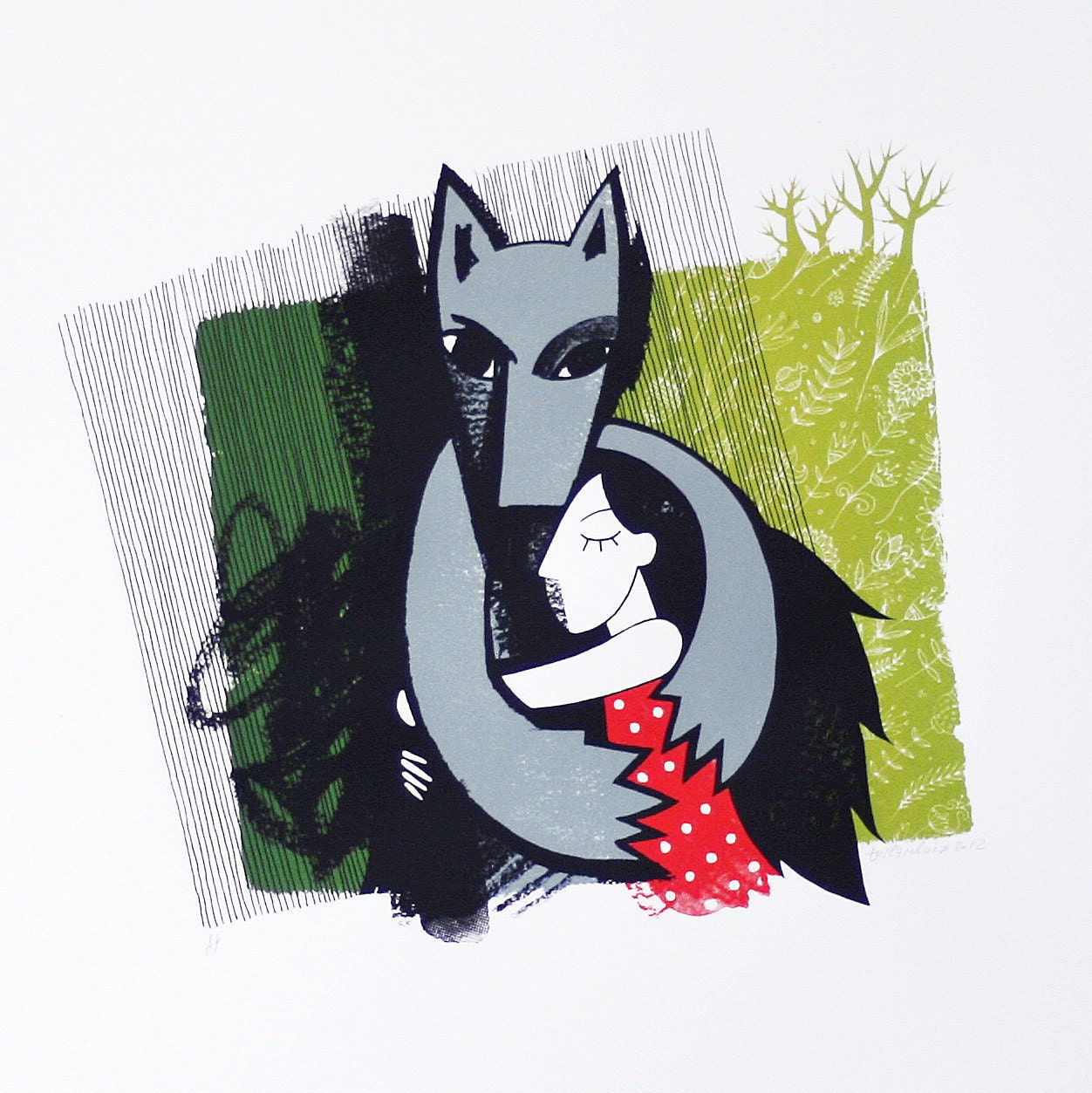 Red Riding Hood and the Wolf, screenprint