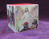 Wooden Bible Block: Vintage Bible Illustrations, Jesus, Sheep, Shepherd, Christmas Decor, Magi