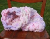 Hand Crochet, Baby Photography Newborn Prop Pouch/Cocoon in Pinks and Purples, handspun, hand dyed super soft bulky yarn