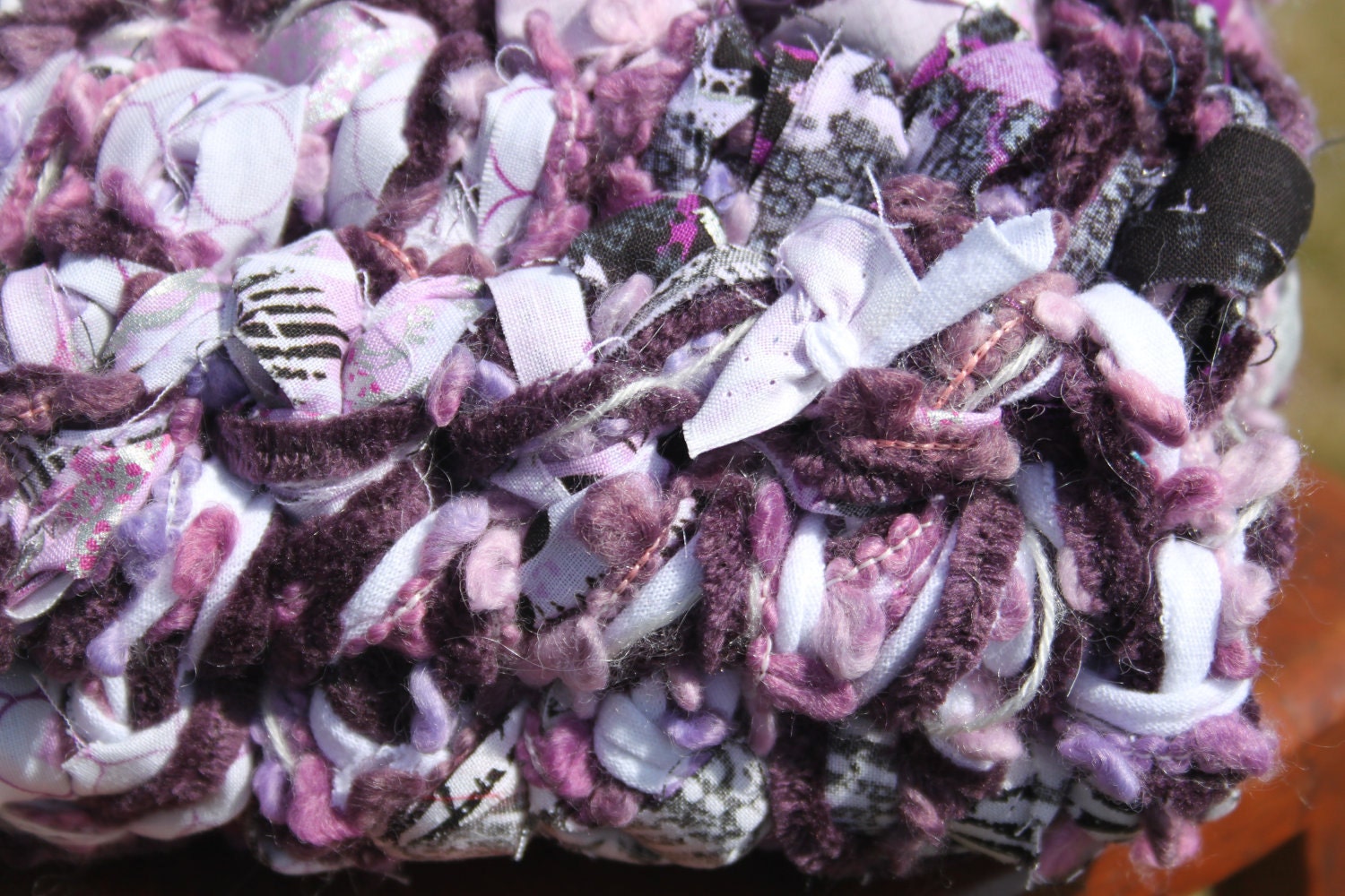 Hand Crocheted, Baby Photography Prop Blanket in Shades of Purple, White, and Black, made with material and yarn