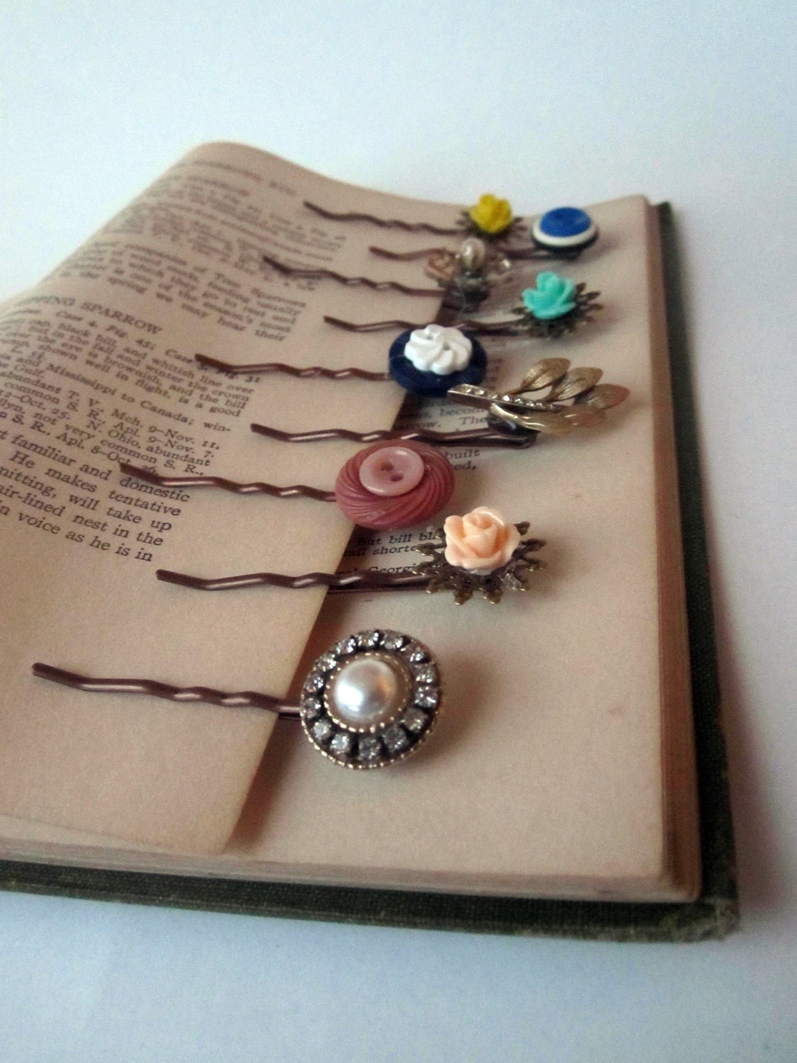 Bobby Pin set (3) -antique buttons, vintage jewelry, cabochon -- choose your own set