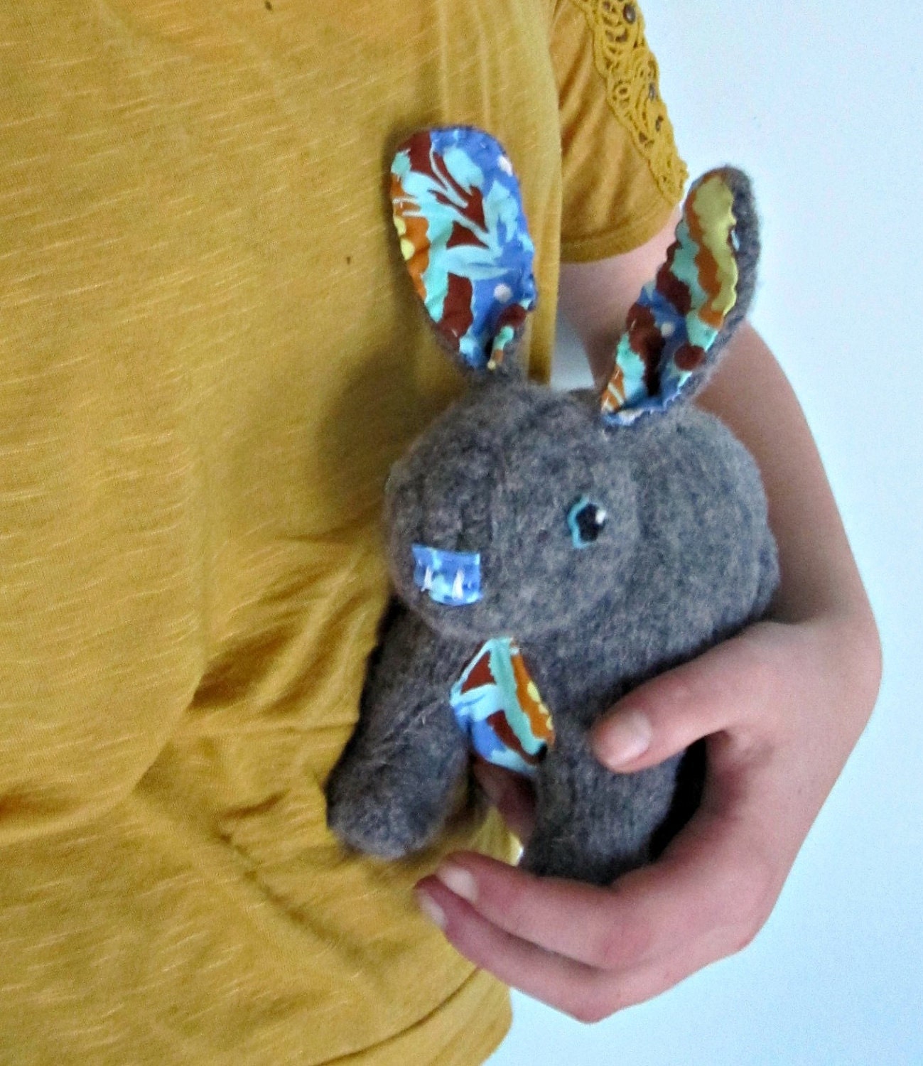 RESERVED FOR MEGAN Joey the Bunny Rabbit - Plushie from felted wool sweaters and designer Amy Butler fabric