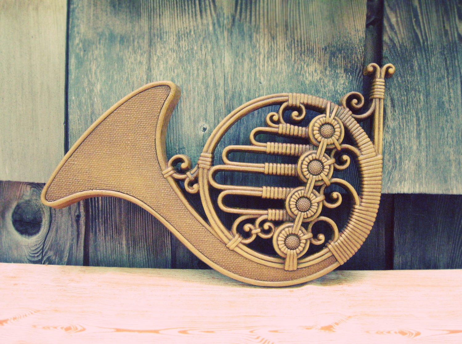 Vintage 1979 french horn wall decor. by tinroofjunkerie on Etsy